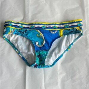 Trina Turk Blue Teal Yellow White Paisley Bikini Bottom size 6